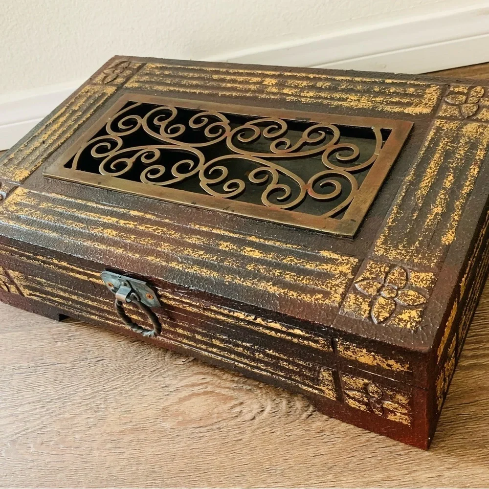 Wooden Jewelry Box with Metal ornaments